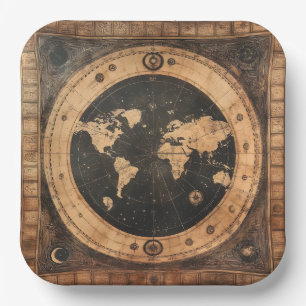 Assiettes En Carton Rustic Vintage World Map Globe (4)