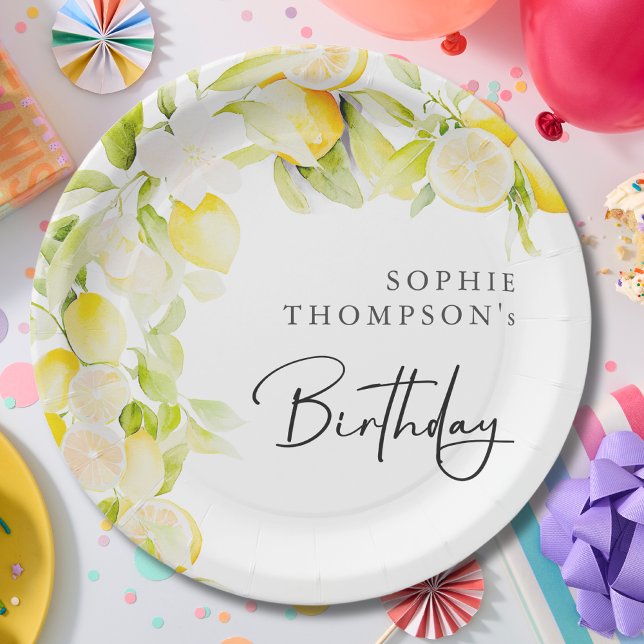 Assiettes En Carton Rustic watercolor lemons birthday (Créateur téléchargé)