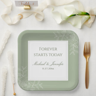 Assiettes En Carton Rustic Wedding Sage Green and White Modern