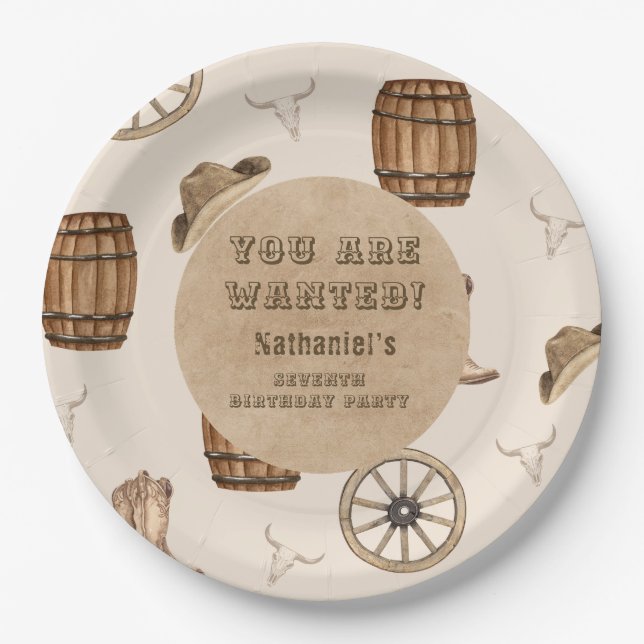 Assiettes En Carton Rustic western cowboy you are wanted birthday  (Devant)