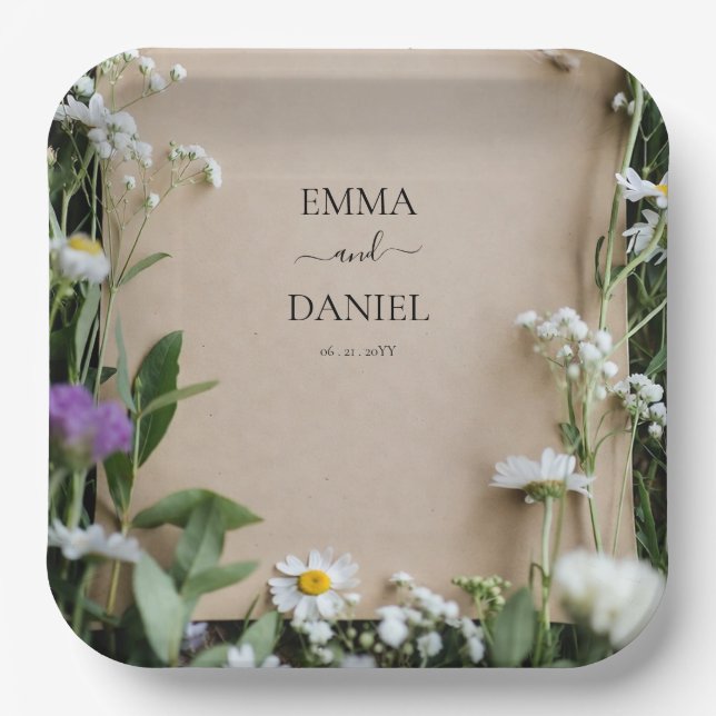 Assiettes En Carton Rustic Wildflower Botanical Kraft Paper Wedding (Recto)