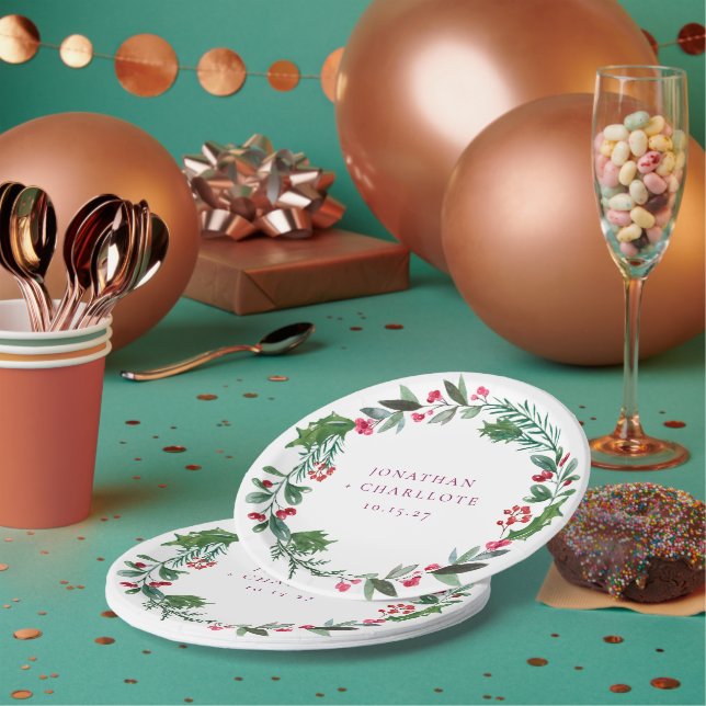 Assiettes En Carton Rustic Winter Poinsettia Red Christmas Wedding (Multi)