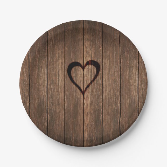 Assiettes En Carton Rustic Wood Burning Heart Print (Devant)