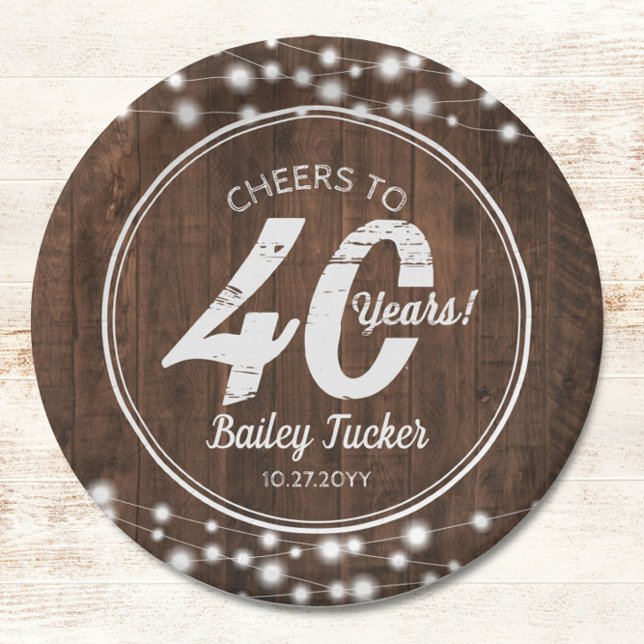 Assiettes En Carton Rustique 40e anniversaire String lumières fête d'a (Créateur téléchargé)