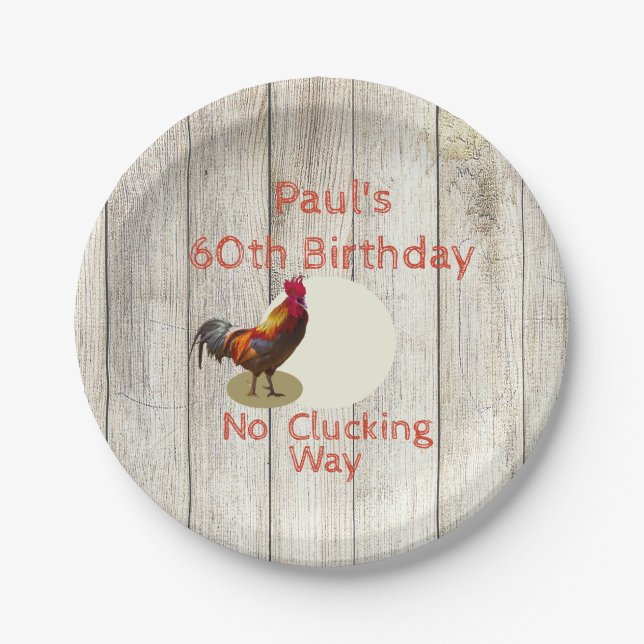 Assiettes En Carton Rustique 60e Anniversaire Chicken Rooster Fun Cust (Devant)
