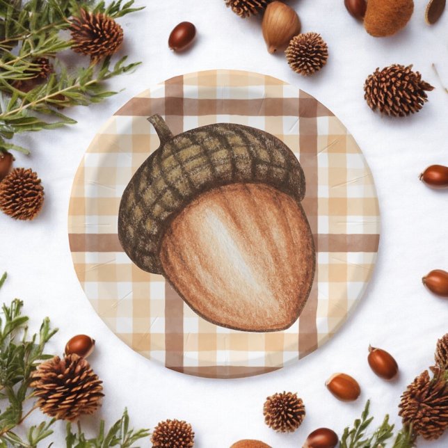 Assiettes En Carton Rustique Automne Brown Plaid Automne Baby shower A (Créateur téléchargé)