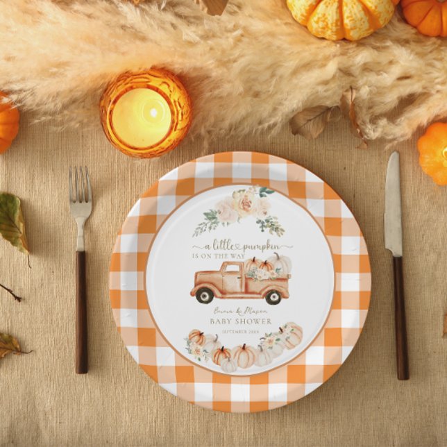 Assiettes En Carton Rustique Automne Citrouille Camion Baby shower Pla (Créateur téléchargé)