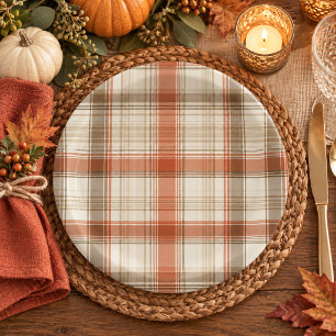 Assiettes En Carton Rustique Automne Plaid Classique Marron Crème Roui