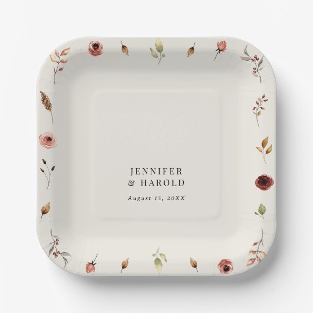 Assiettes En Carton Rustique Boho Automne Fleur sauvage Mariage ou Fia (Recto)