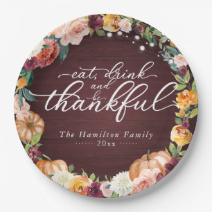 Assiettes En Carton Rustique Chic Fleurs d'Automne Thanksgiving Diner