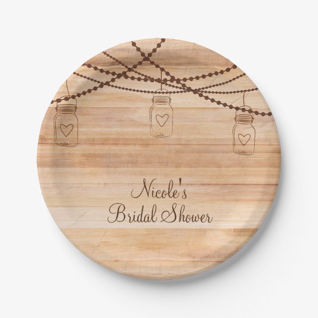 Assiettes En Carton Rustique Country Wood & Mason Jars Barn Mariage (Devant)