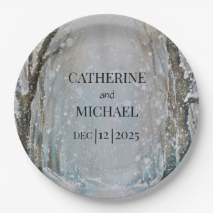 Assiettes En Carton Rustique Dusty Blue Winter Forest Mariage d'aquare