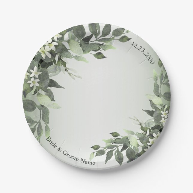 Assiettes En Carton Rustique Floral verdure Eucalyptus Feuilles (Devant)