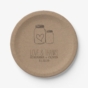 Assiettes En Carton Rustique Kraft papier Mason jarres Mariage de coeu