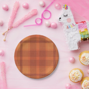 Assiettes En Carton Rustique Orange Automne Plaid Tartan