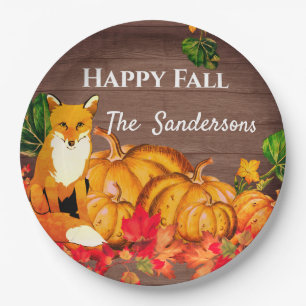 Assiettes En Carton Rustique Orange Fox Citrouille Automne Feuilles d'