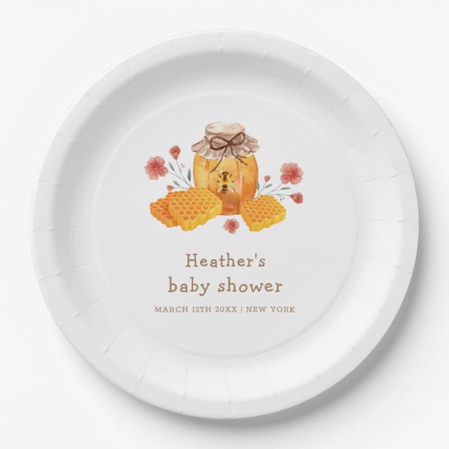Assiettes En Carton Rustique Petit Fleur sauvage Baby shower d'abeille (Devant)
