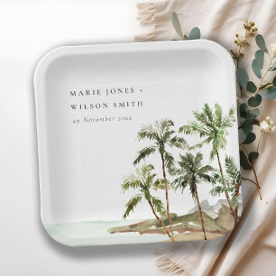 Assiettes En Carton Rustique Tropical Palm Trees Beach Sand Mariage