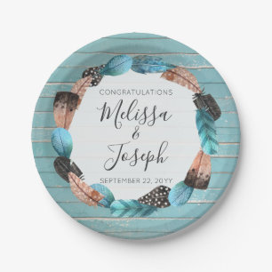 Assiettes En Carton Rustique Turquoise Mariage Boho en plume Wreath