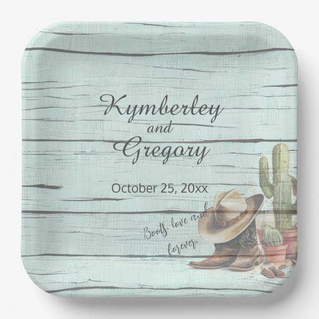 Assiettes En Carton Rustique Turquoise Pays Western Boots Casquette (Recto)