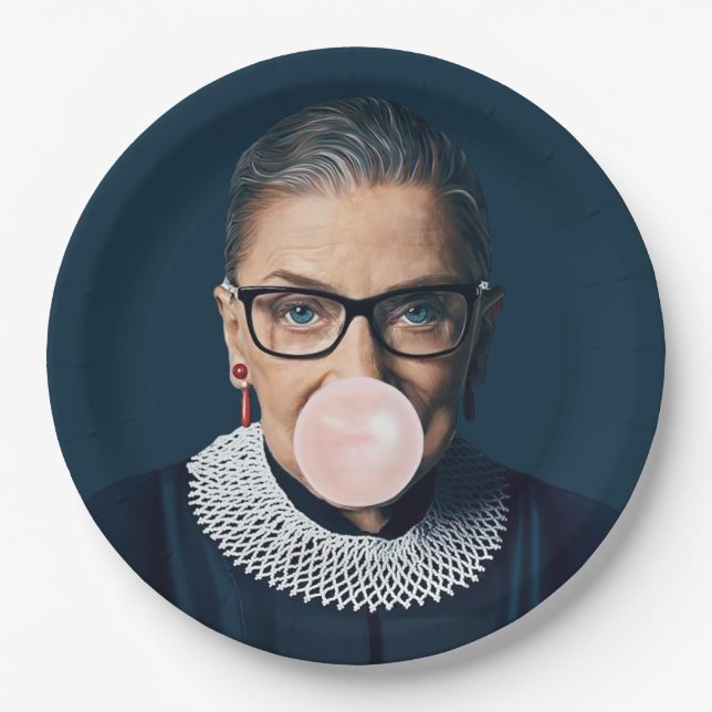 Assiettes En Carton Ruth Bader Ginsburg souffler rose bulle gomme (Devant)