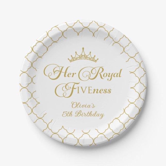 Assiettes En Carton Sa Royal Fiveness Gold Princess 5e anniversaire (Devant)