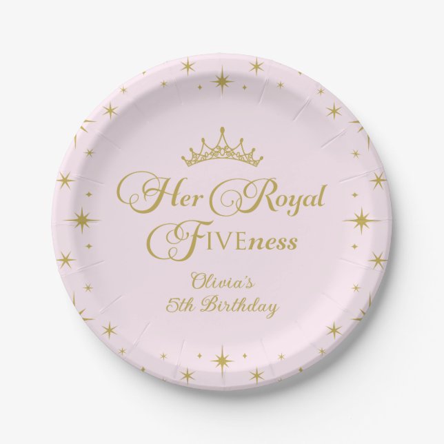 Assiettes En Carton Sa Royal Fiveness Gold Princess 5th Birthday Pape (Devant)