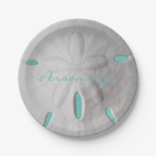 Assiettes En Carton Sable dollar océan plage été turquoise blanc