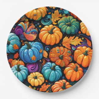 Assiettes En Carton Sac à main de jardin de citrouilles colorées d'aut
