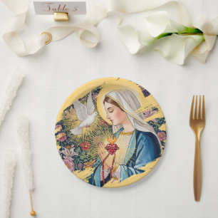 Assiettes En Carton Sacré-Cœur de Marie, Dévotion, Art chrétien