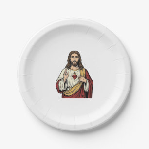 Assiettes En Carton Sacré-Cœur Jésus Gravure Vintage Art Vectoriel_1