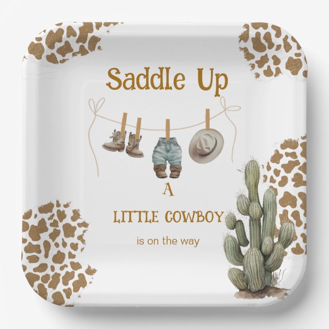 Assiettes En Carton Saddle Up a Little Cowboy est sur le chemin Baby (Recto)