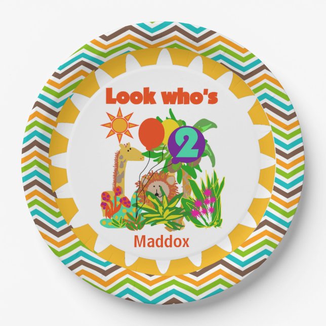 Assiettes En Carton Safari 2e Plaques papier d'anniversaire heureux (Devant)