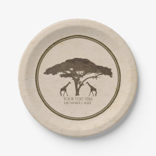 Assiettes En Carton Safari africain Deux girafes & arbre Mariage vinta