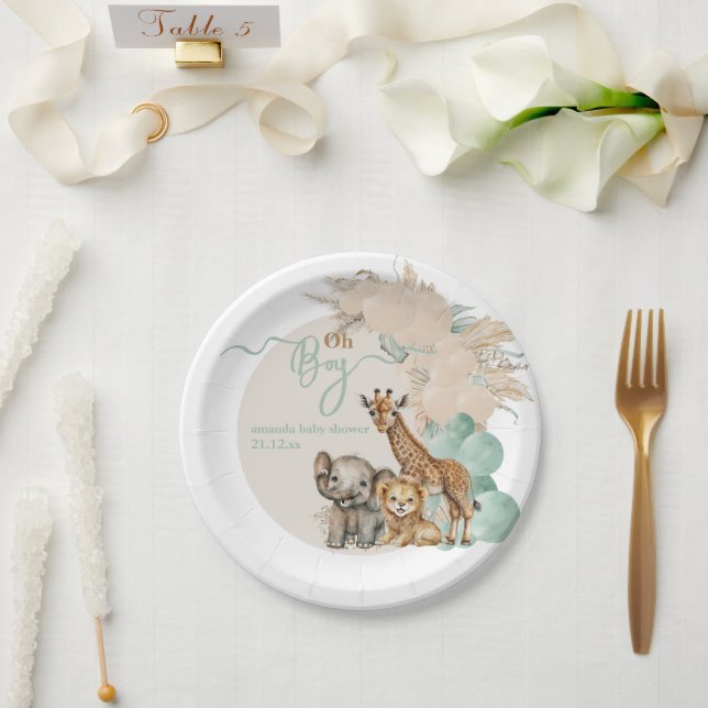 Assiettes En Carton Safari animal Boho Oh Boy Baby shower (Mariage)