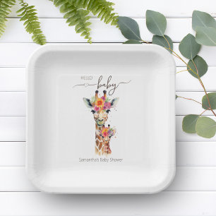 Assiettes En Carton Safari Animal Floral Giraffe Maman Baby shower