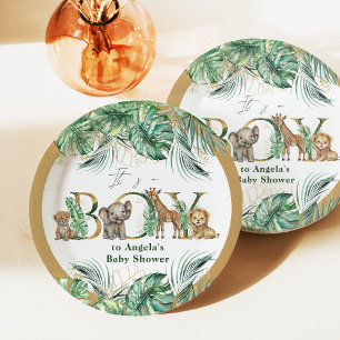 Assiettes En Carton Safari Animal Jungle Vert & Gold garçon Baby showe
