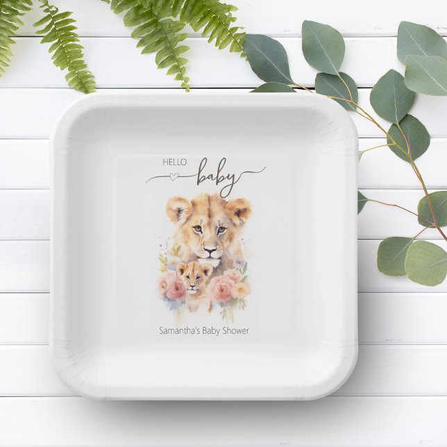 Assiettes En Carton Safari Animal Lion Floral Mère & Baby shower (Safari Animal Lion Floral Mother & Baby Shower Paper Plates)