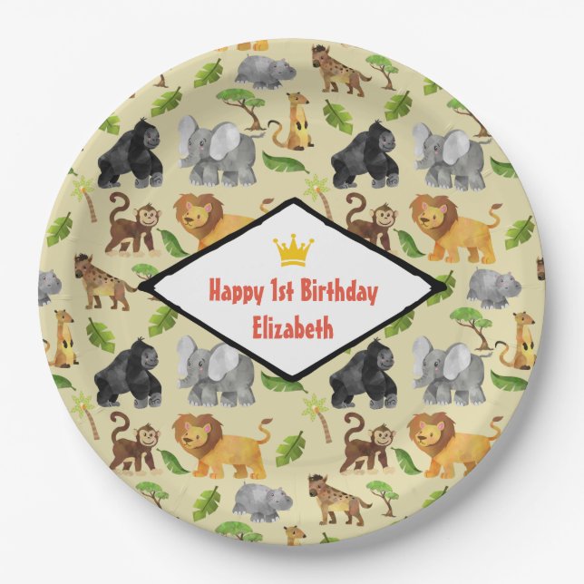 Assiettes En Carton Safari animal sauvage Jungle Motif Anniversaire (Devant)