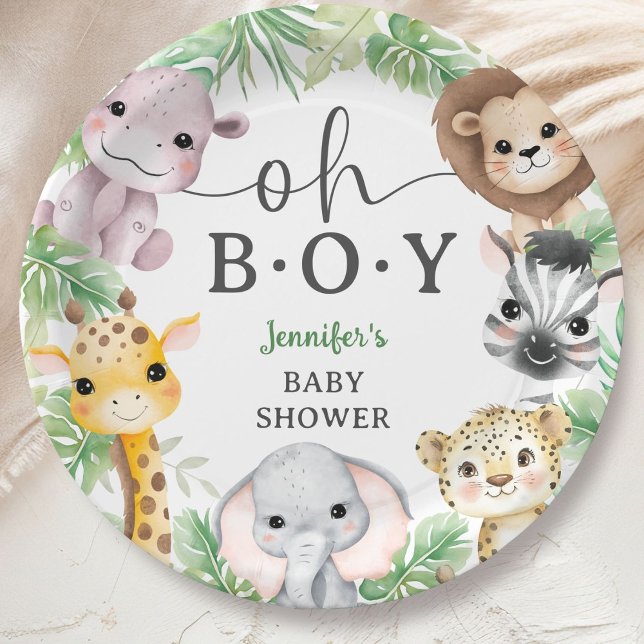 Assiettes En Carton Safari Animals Baby Shower Oh Boy Cute Jungle (Créateur téléchargé)