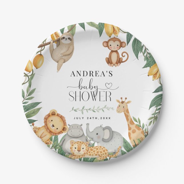 Assiettes En Carton Safari Animals Calligraphy Baby Shower  (Devant)