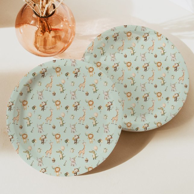 Assiettes En Carton Safari Animaux Anniversaire Plaque Papier Vert Jun (Créateur téléchargé)