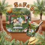 Assiettes En Carton Safari Animaux Baby shower personnalisé<br><div class="desc">De mignons animaux de safari dans un camion. Couleurs vertes profondes,  oranges avec éclaboussures d'or embellissent cette douce plaque de papier baby shower personnalisée. 100% de satisfaction client avec "Zazzle"</div>