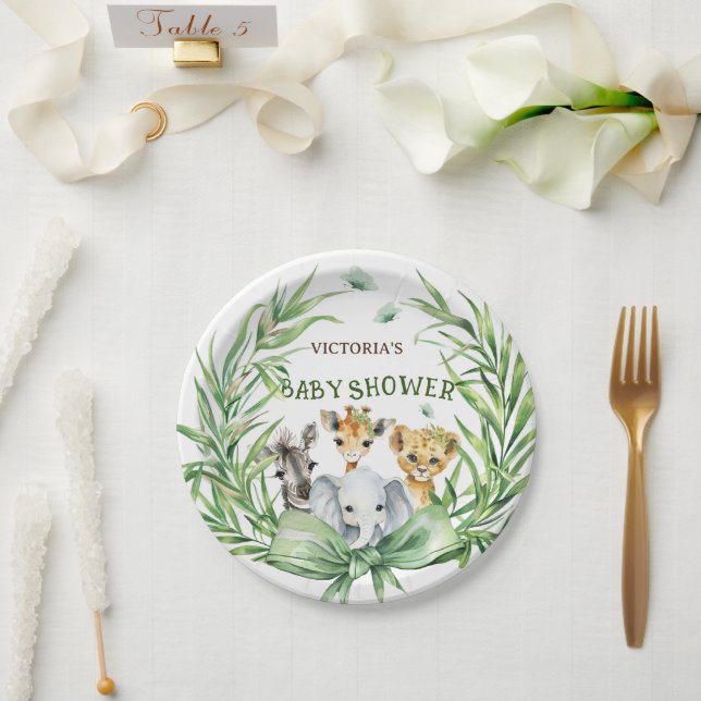Assiettes En Carton Safari Animaux mignons Baby shower de cou (Mariage)