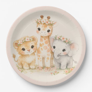 Assiettes En Carton Safari Animaux Mignons Fard Rose Pêche Baby Shower