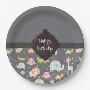 Assiettes En Carton Safari Animaux Motif Nursery Art Joyeux anniversai