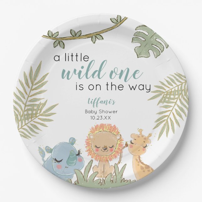 Assiettes En Carton Safari Animaux Wild One Girl Baby shower (Devant)