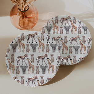 Assiettes En Carton Safari Baby Animals Motif
