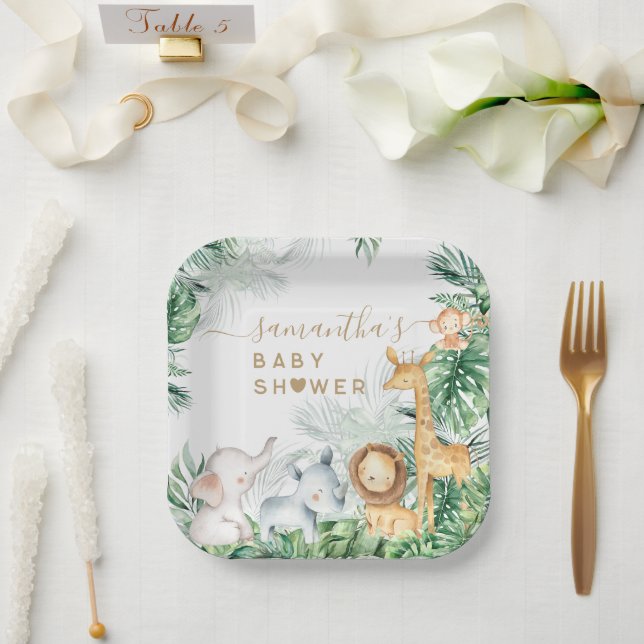 Assiettes En Carton Safari Bébé Animaux Baby shower de verdure (Mariage)