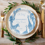 Assiettes En Carton Safari bleu toile girafe baby shower monogrammé<br><div class="desc">African Safari bleu toile girafe baby shower monogrammé plaques personnalisées modèle, bleu poussiéreux français toile style safari baby shower à thème customisé assiettes en papier, mignonne girafe, acacia, aloe tree ibis hadeda oiseau baby shower africain décor personnalisé table, baby boy toile plaques de baby shower, croquis moderne baby shower party,...</div>